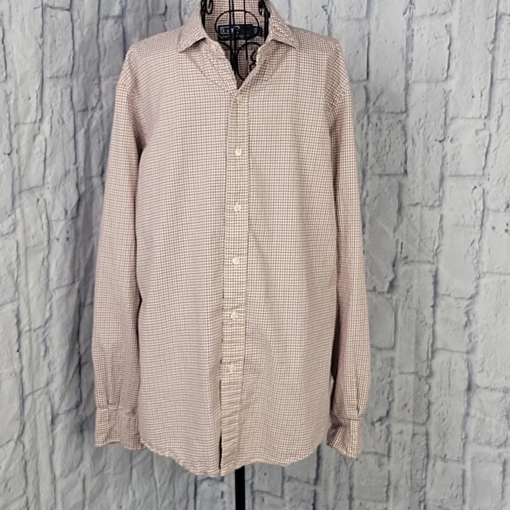 POLO BY RALPH LAUREN Pink and‎ Brown Checkered Button Up Dress Shirt Large
